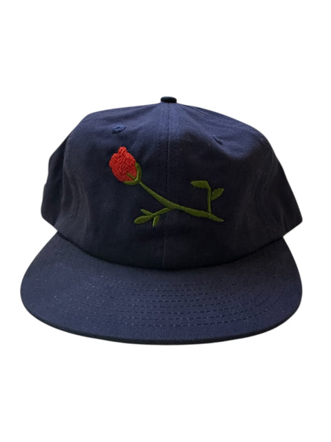 Rose Embroidered Hat - Navy
