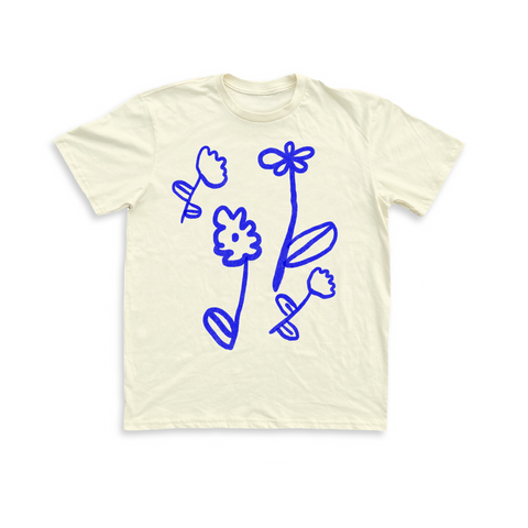 Blue Flowers Unisex Tee - Cream