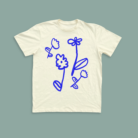 Blue Flowers Unisex Tee - Cream