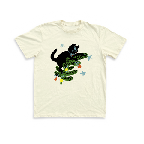 Christmas Tree Cat Unisex Tee - Cream PREORDER