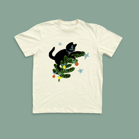 Christmas Tree Cat Unisex Tee - Cream PREORDER